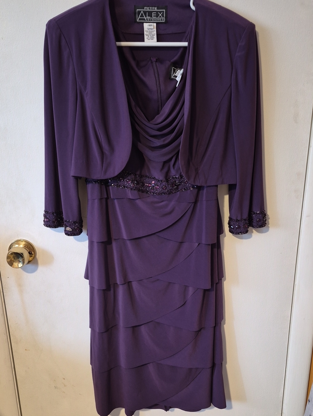 Alex Evenings Plum Layered Cocktail Dress with Cropped Jacket